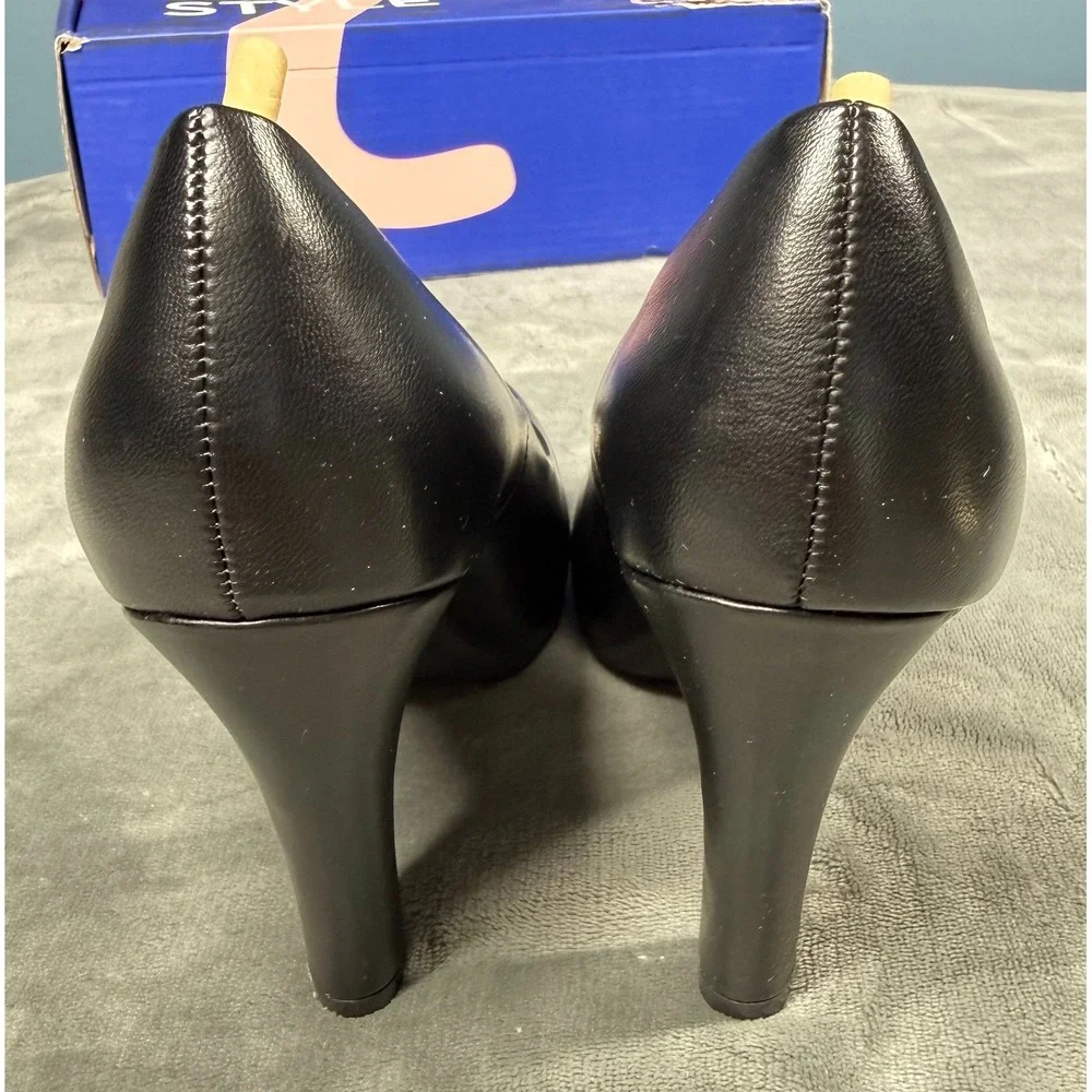 Trary Womens Pumps 5 Black Leather Platform High Heels Round Toe